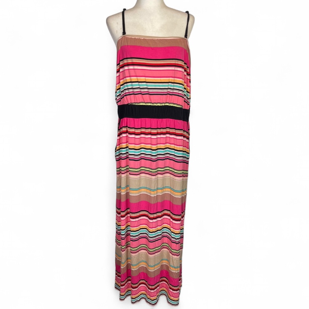 Lane Bryant plus Size 22/24 Sleeveless Striped Dress Colorful Removable Straps